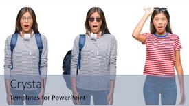  Presentation with collage - Theme with collage of asian young student woman wearing headphones and backpack over white isolated background afraid and shocked with surprise expression fear and excited face background and a seafoam green colored foreground
