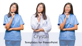  Presentation with nurse thinking - Slides having collage of asian young surgeon doctor or nurse woman standing over white isolated background with hand on chin thinking about question pensive expression smiling with thoughtful face doubt concept background and a light blue colored foreground
