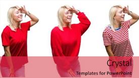  Presentation with far away - PPT theme featuring collage of beautiful blonde woman background and a  colored foreground