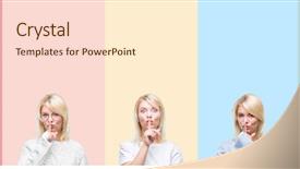  Presentation with secret - Slide deck with collage of beautiful blonde woman background and a cream colored foreground