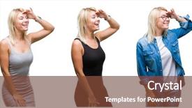  Presentation with far away - Audience pleasing slide deck consisting of collage of beautiful blonde woman backdrop and a  colored foreground