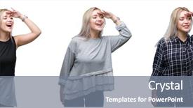  Presentation with far away - Slide deck enhanced with collage of beautiful blonde young background and a  colored foreground