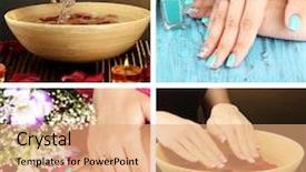  Presentation with manicure - Presentation theme enhanced with collage of beautiful woman manicure background and a coral colored foreground