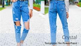  Presentation with jeans - Beautiful presentation design featuring collage-of-blue-ripped-jeans backdrop and a light blue colored foreground