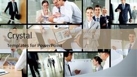  Presentation with partners - Cool new presentation design with collage of business partners working backdrop and a coral colored foreground