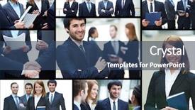  Presentation with partners - Slide deck having collage of business partners background and a ocean colored foreground