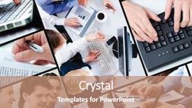  Presentation with people collage - Colorful theme enhanced with collage of business people working backdrop and a coral colored foreground