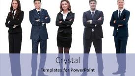  Presentation with people collage - Audience pleasing presentation theme consisting of collage-of-business-people backdrop and a light blue colored foreground