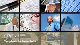  Presentation with people collage - Slide deck consisting of collage of business people and business objects background and a coral colored foreground