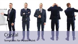  Presentation with trainer - PPT theme having collage of business trainer background and a light blue colored foreground