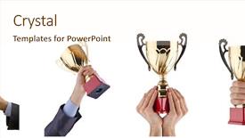  Presentation with award - PPT theme consisting of collage of businessman receiving award background and a cream colored foreground