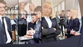  Presentation with business leaders - PPT theme consisting of collage of businesspeople working in group and business leaders background and a coral colored foreground