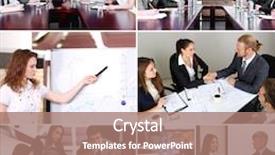  Presentation with busy work - PPT layouts enhanced with collage of busy people discussing work and studying background and a coral colored foreground