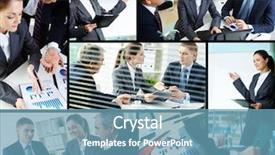  Presentation with people collage - Slide set with collage of busy people discussing background and a teal colored foreground