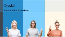  Presentation with casual young people - Beautiful slide set featuring young people over colorful stripes backdrop and a light blue colored foreground