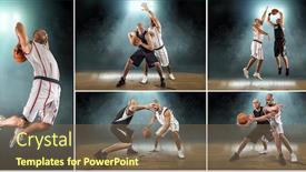  Presentation with basketball collage - Presentation with collage-of-caucassian-basketball-players background and a violet colored foreground