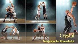  Presentation with basketball collage - Cool new theme with collage-of-caucassian-basketball-players backdrop and a violet colored foreground