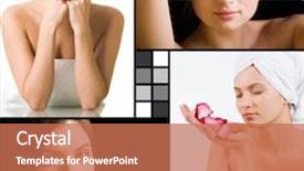  Presentation with pink rose - Slides consisting of collage of charming woman with fresh pink rose and after bath background and a coral colored foreground