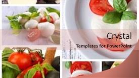  Presentation with mozzarella cheese - Beautiful presentation design featuring collage of cheese mozzarella with tomatoes isolated on white backdrop and a coral colored foreground