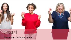  Presentation with chinese american - PPT theme enhanced with collage of chinese african american and caucasian people eating a donut over isolated background screaming proud and celebrating victory and success very excited cheering emotion background and a red colored foreground