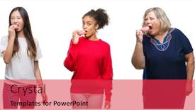  Presentation with chinese american - Beautiful PPT theme featuring collage of chinese african american and caucasian people eating a donut over isolated background with a confident expression on smart face thinking serious backdrop and a red colored foreground