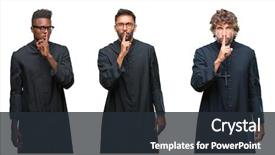  Presentation with christian african american men - Colorful PPT theme enhanced with collage of christian priest men backdrop and a wine colored foreground