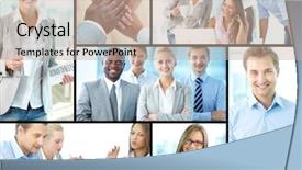  Presentation with partners - Colorful presentation theme enhanced with collage of confident business partners backdrop and a  colored foreground