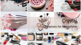  Presentation with beauty cosmetic - Slide set with collage of cosmetic products beauty background and a soft green colored foreground