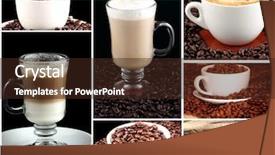  Presentation with coffee cup diary - Colorful slide set enhanced with collage of cups of coffee backdrop and a wine colored foreground