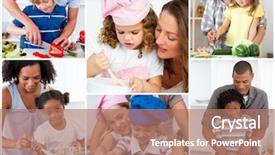  Presentation with families - PPT theme featuring collage of cute families cooking background and a coral colored foreground