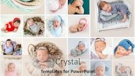  Presentation with newborn babies - Amazing PPT theme having collage-of-cute-sleeping-newborn backdrop and a soft green colored foreground