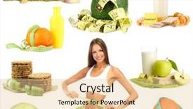  Presentation with diet - Colorful slide set enhanced with kefir - collage of diet products isolated backdrop and a lemonade colored foreground