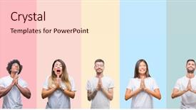  Presentation with people collage - Presentation enhanced with collage of different ethnics young background and a lemonade colored foreground