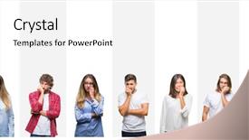  Presentation with anxiety - Slide set featuring collage of different ethnics young background and a white colored foreground