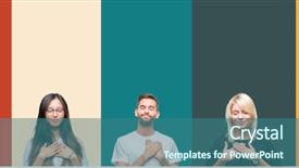  Presentation with colorful hands - Colorful slides enhanced with collage of different ethnics young backdrop and a ocean colored foreground