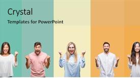  Presentation with people collage - Presentation with collage of different ethnics young background and a  colored foreground