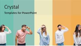  Presentation with young happy people smiling - Cool new presentation theme with collage of different ethnics young backdrop and a  colored foreground