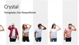  Presentation with young happy people smiling - Presentation consisting of collage of different ethnics young background and a  colored foreground