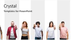  Presentation with people collage - Presentation theme featuring collage of different ethnics young background and a  colored foreground