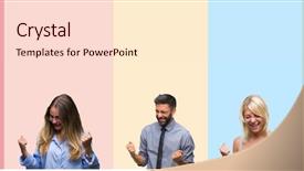  Presentation with young happy people smiling - PPT theme featuring collage of different ethnics young background and a lemonade colored foreground