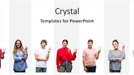  Presentation with young happy people smiling - Theme enhanced with collage of different ethnics young background and a white colored foreground