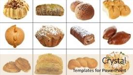  Presentation with pastries - PPT theme having collage of different pastries background and a coral colored foreground