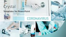  Presentation with disinfect - Slide set consisting of collage-of-different-pictures background and a sky blue colored foreground