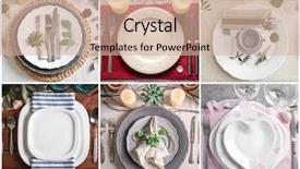  Presentation with catering banquet table different - Colorful slide set enhanced with collage of different table setting backdrop and a soft green colored foreground