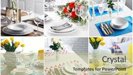  Presentation with table setting - Colorful presentation design enhanced with collage of different table setting backdrop and a soft green colored foreground
