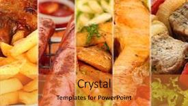  Presentation with restaurant menu - PPT theme having collage of dishes for restaurant background and a gold colored foreground