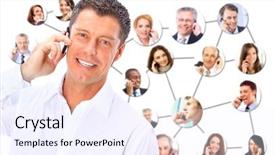  Presentation with diverse business people - Slides enhanced with collage of diverse business people talking on the phone background and a sky blue colored foreground