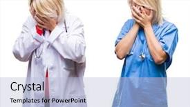  Presentation with woman crying - Cool new theme with collage of doctor and nurse backdrop and a light blue colored foreground