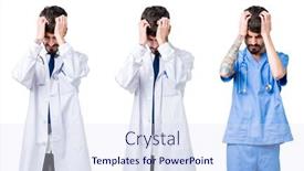 Presentation with collage medical - Theme consisting of collage of doctor man wearing medical coat over isolated background suffering from headache desperate and stressed because pain and migraine hands on head background and a sky blue colored foreground