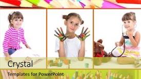  Presentation with children education - Presentation design with young adventure couple with tablet background and a gray colored foreground